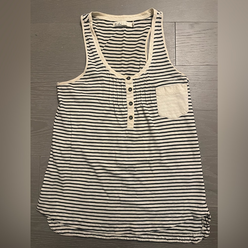 Madewell Black and Beige Striped Sleeveless Top with Pocket Size XS